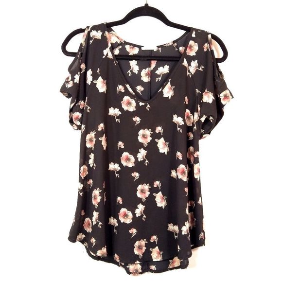 Sienna Sky Floral Black and Pink Cut Out Blouse XS - Picture 1 of 6